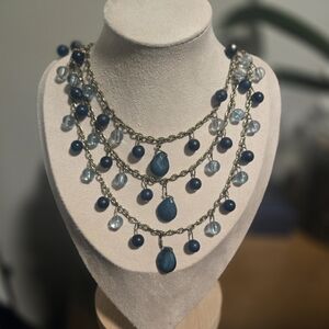 Bohemian Cha-cha blue teal clear beaded necklace